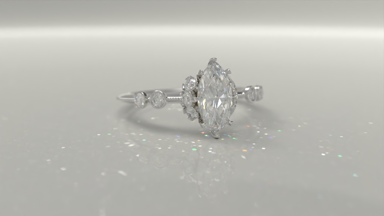 Marquise Cut Pave Halo Engagement Ring 0.72ctw