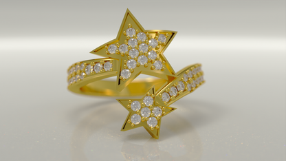 Yellow Gold Double Star Ring 0.90ctw