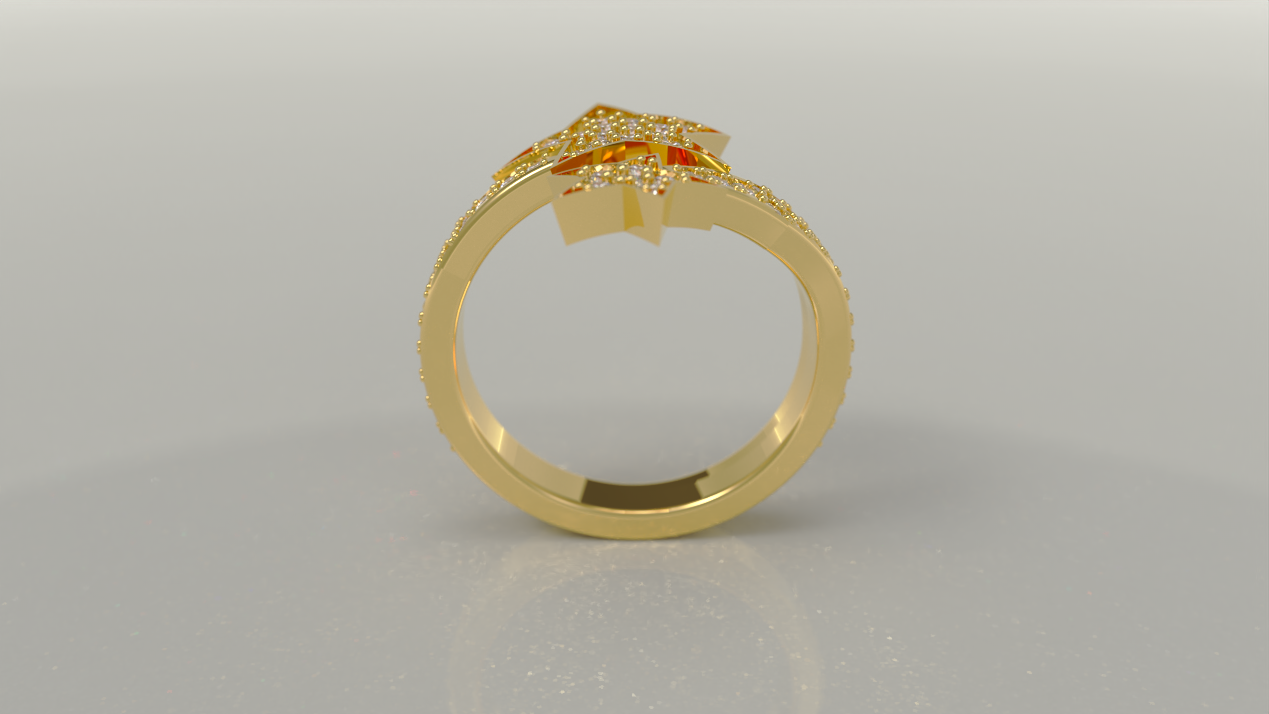 Yellow Gold Double Star Ring 0.90ctw