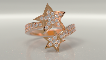 Yellow Gold Double Star Ring 0.90ctw