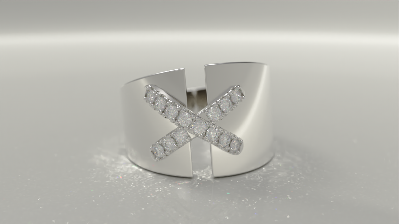 White Gold Split-Cross Band Ring 0.10ctw