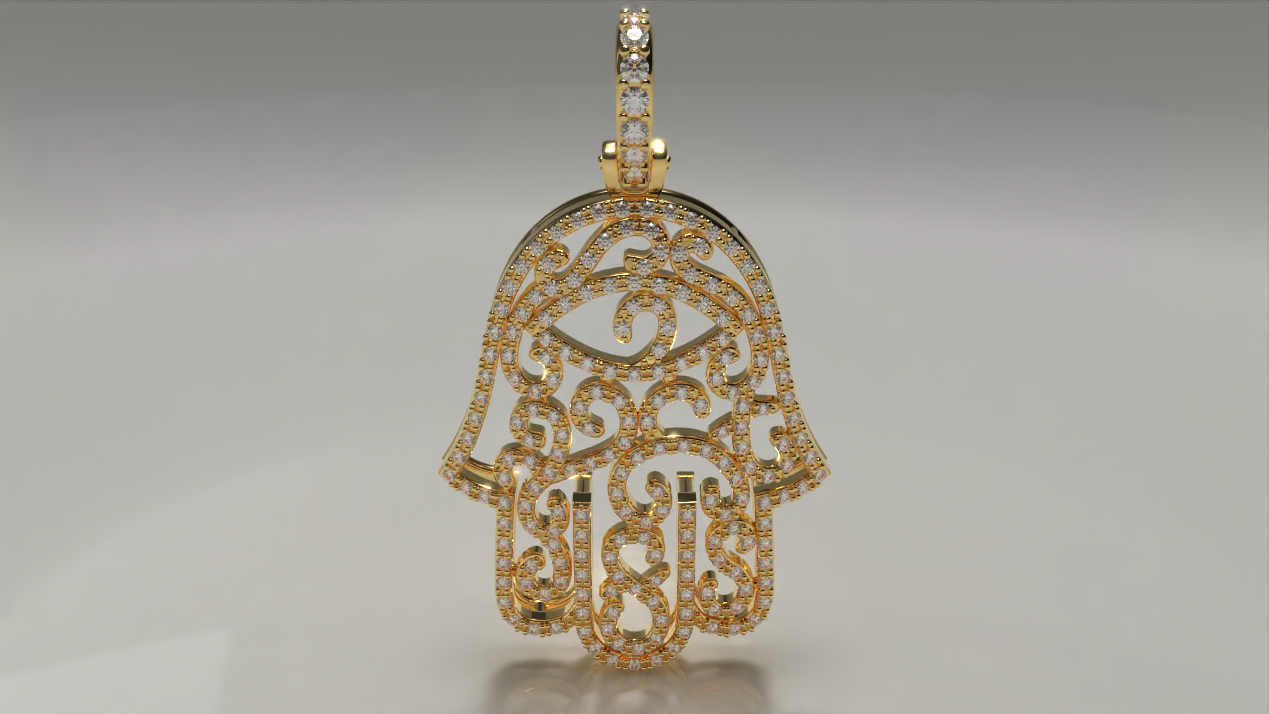 18k Yellow Gold Hamsa Pendant 1.04ctw