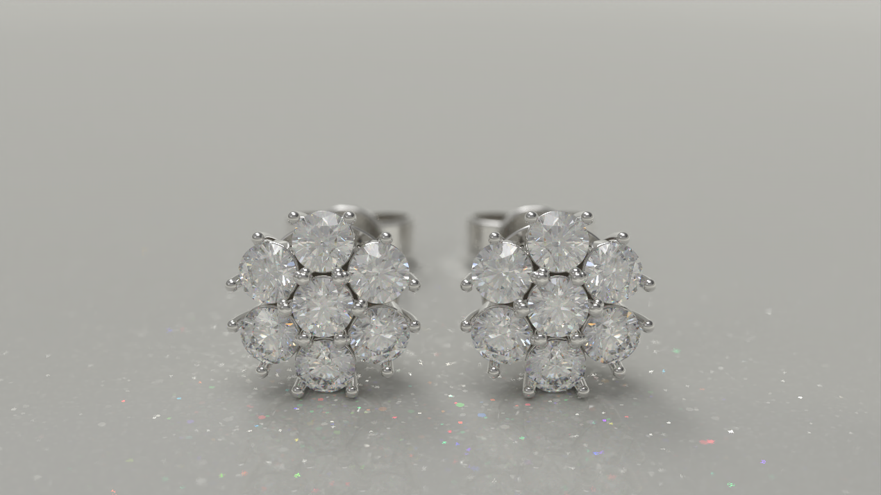 Cluster Stud Earrings 1.68ctw